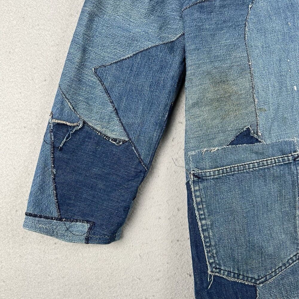 Vintage 70s Patchwork Jacket Small Medium Blue De… - image 8